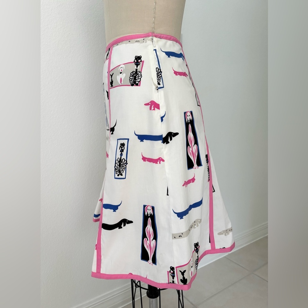 itw By Claude Brown Whimsical Dog Print Skirt Cotton Pink Black A-Line 10 - Picture 4 of 8